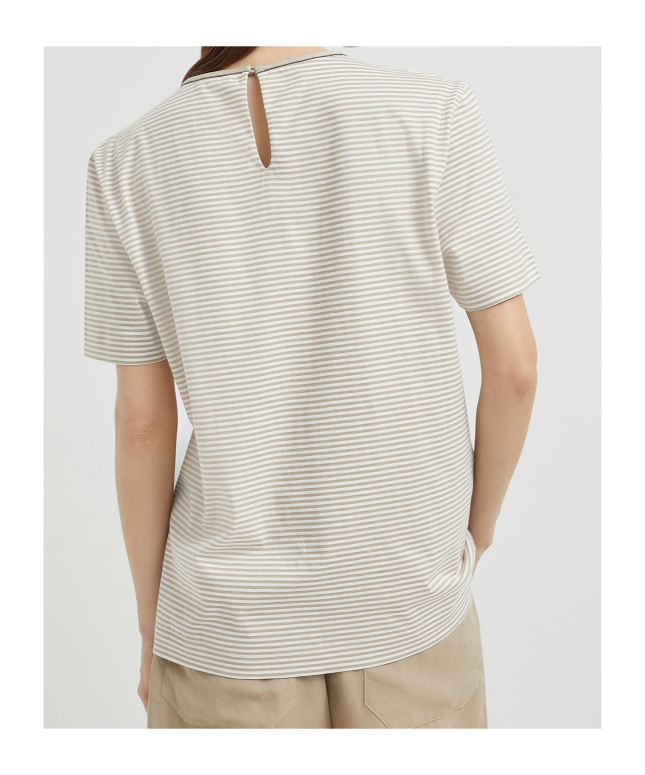 Brunello Cucinelli Cotton Jersey T-shirt With Shiny Details In Neutral