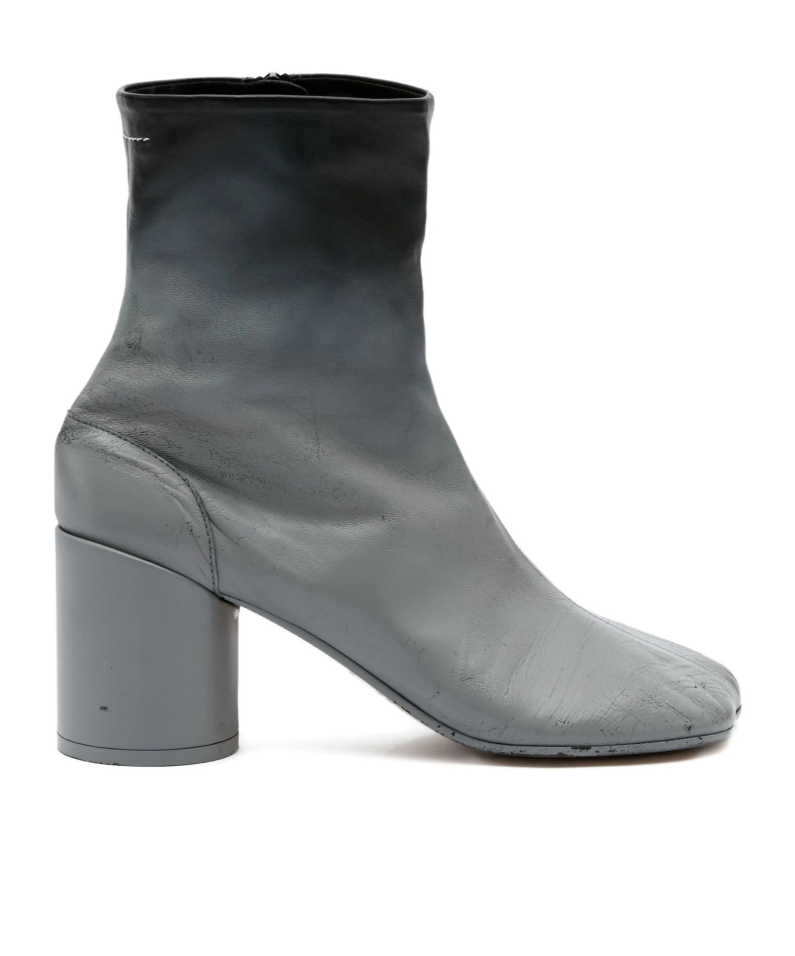 Mm6 Maison Margiela Stylish Block Heel Leather Ankle Boots In Gray