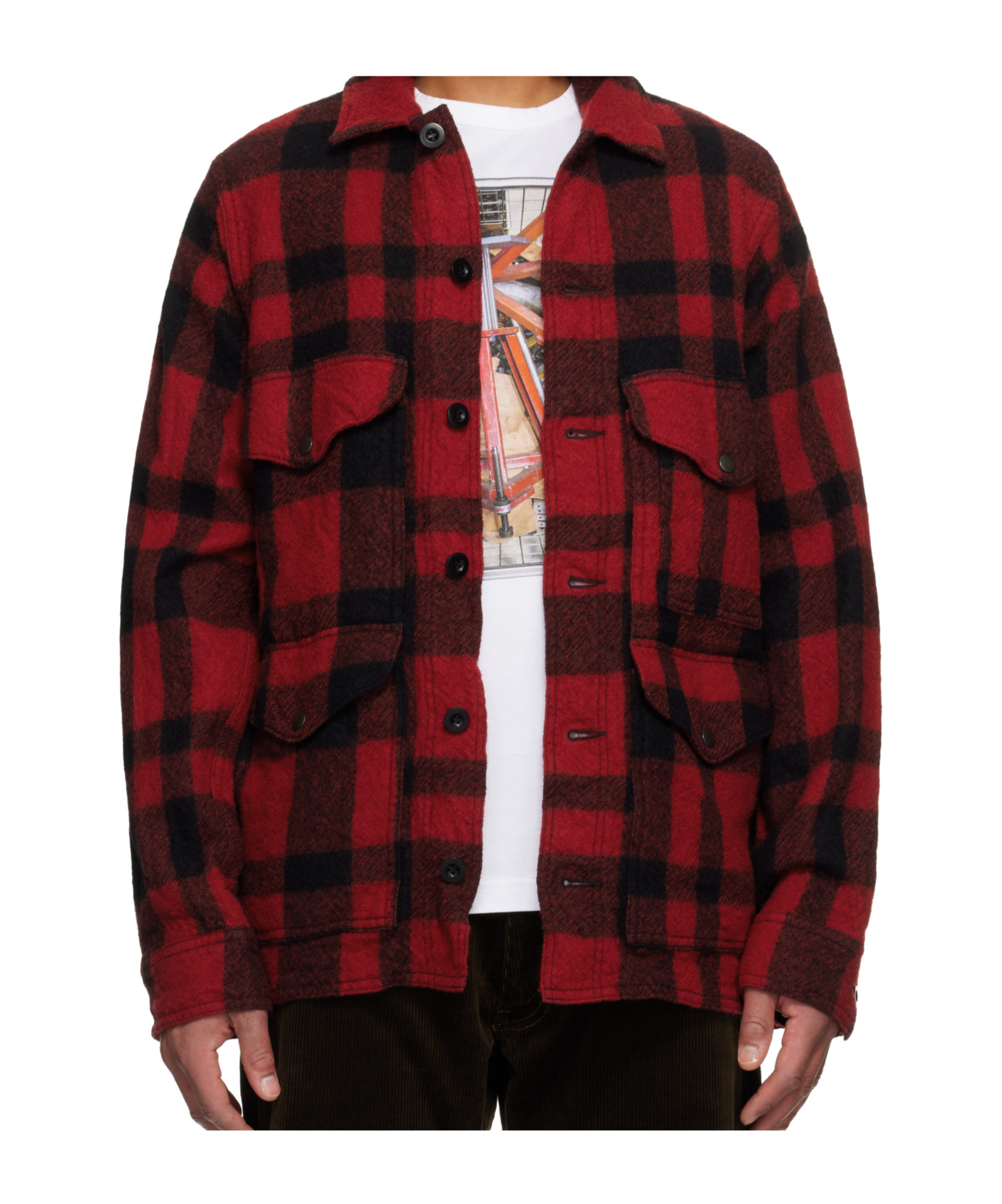 Junya Watanabe Checked Press-stud Shirt Jacket In Red