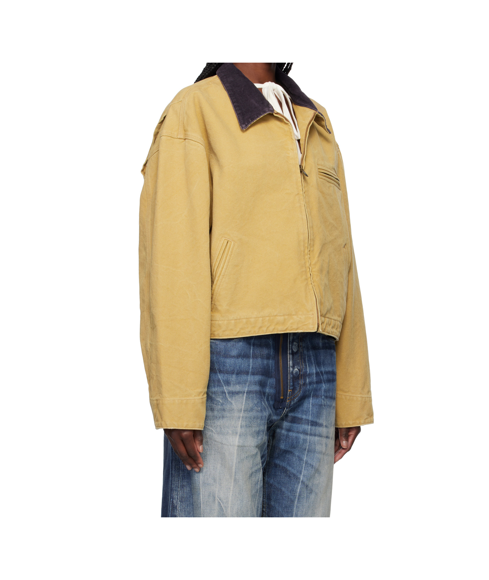 Ambush Tan Cropped Canvas Work Jacket In Yellow-brown