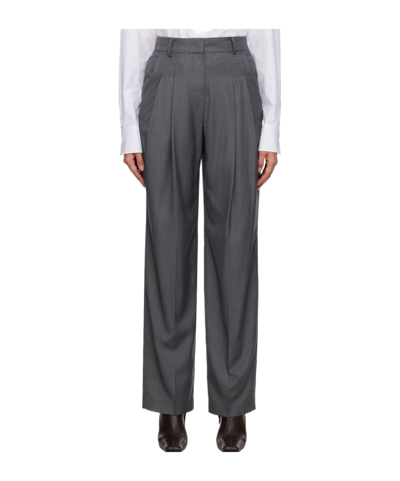 The Frankie Shop Gray Gelso Pleated Trousers