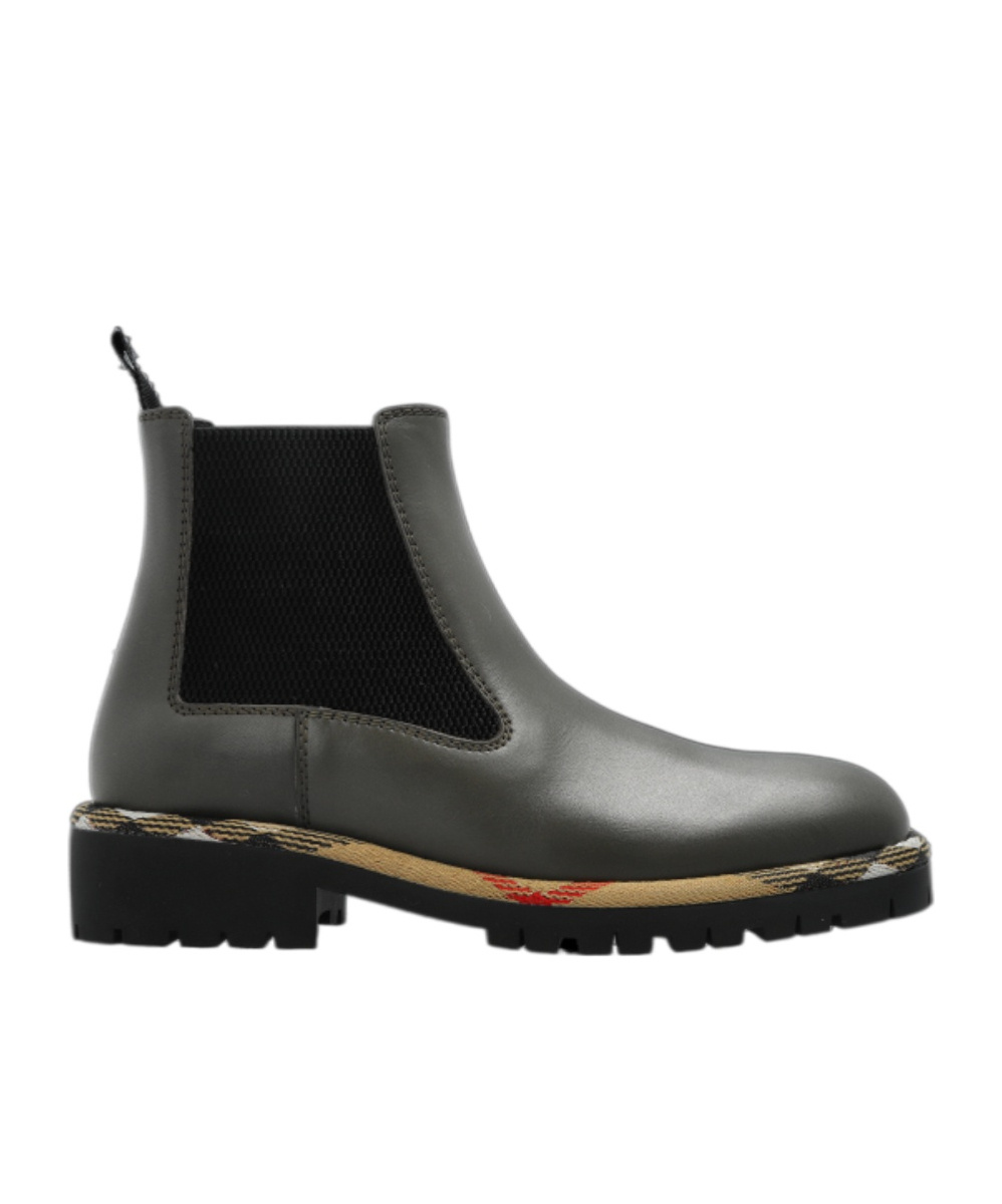 Burberry Checked-trim Ankle Boots In Black