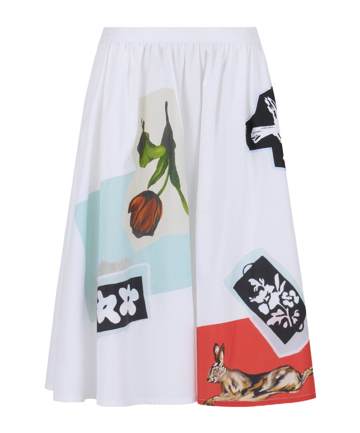 Marni Womens 00w01 Abstract-print High-rise Cotton-poplin Midi Skirt In White