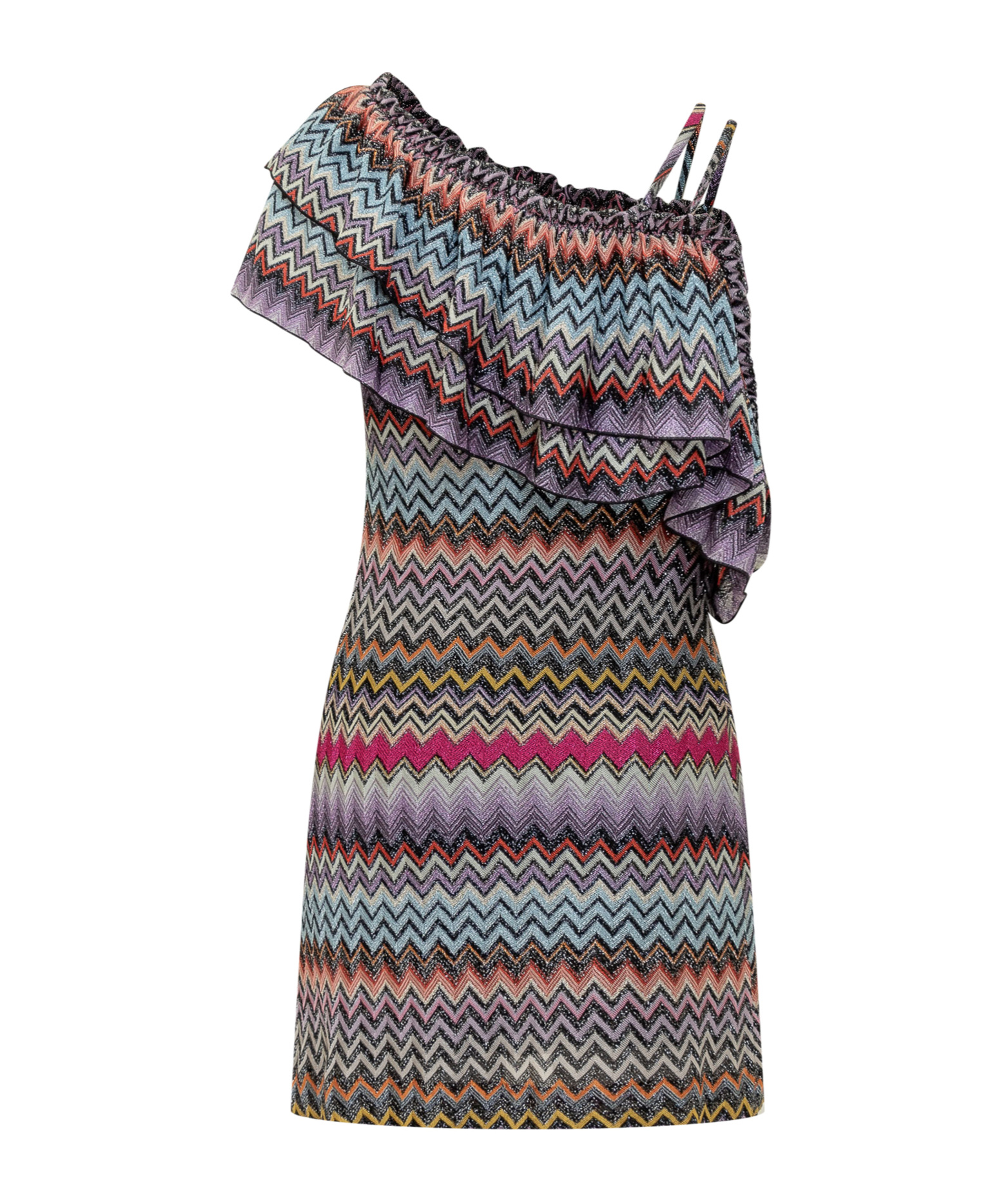Missoni Zigzag Patterned One Sleeved Dress In Black