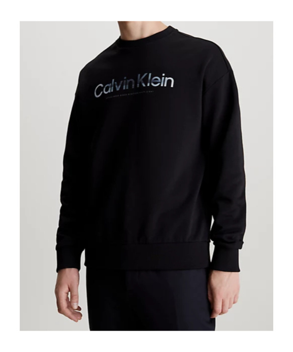 Shop Calvin Klein Logo-print Cotton Sweatshirt In Black