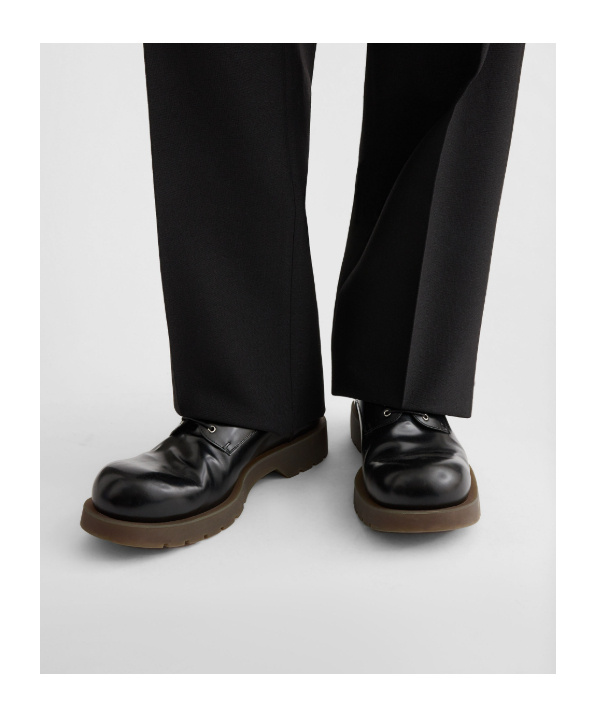 Jil Sander Round Toe Leather Lace-up Shoes With Chunky Sole In Black