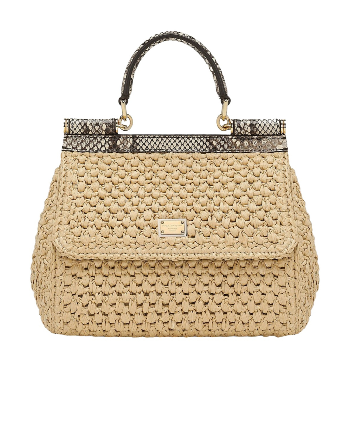 Dolce & Gabbana Medium Raffia Sicily Top-handle Bag In Nude