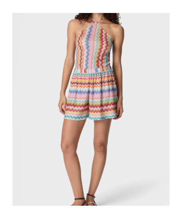 Missoni Short Jumpsuit In Lamé Viscose With Pixel-effect Zigzag Pattern In Multi