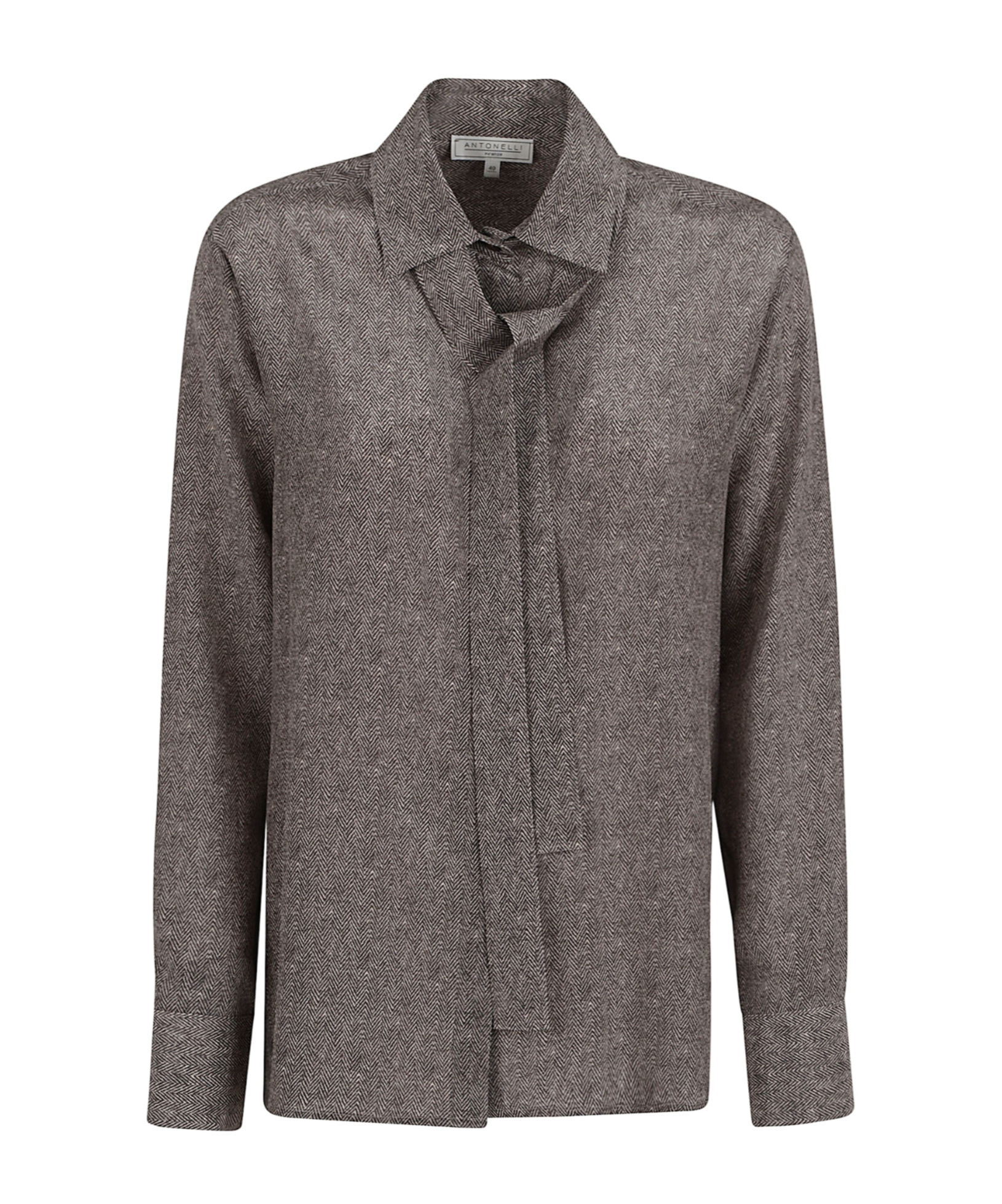 Antonelli Silk Herringbone Shirt With Tie Detail And Classic Collar In Brown