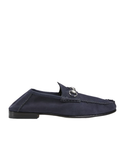 Gucci Round Toe Loafers With Metal Buckle Detail In Blue