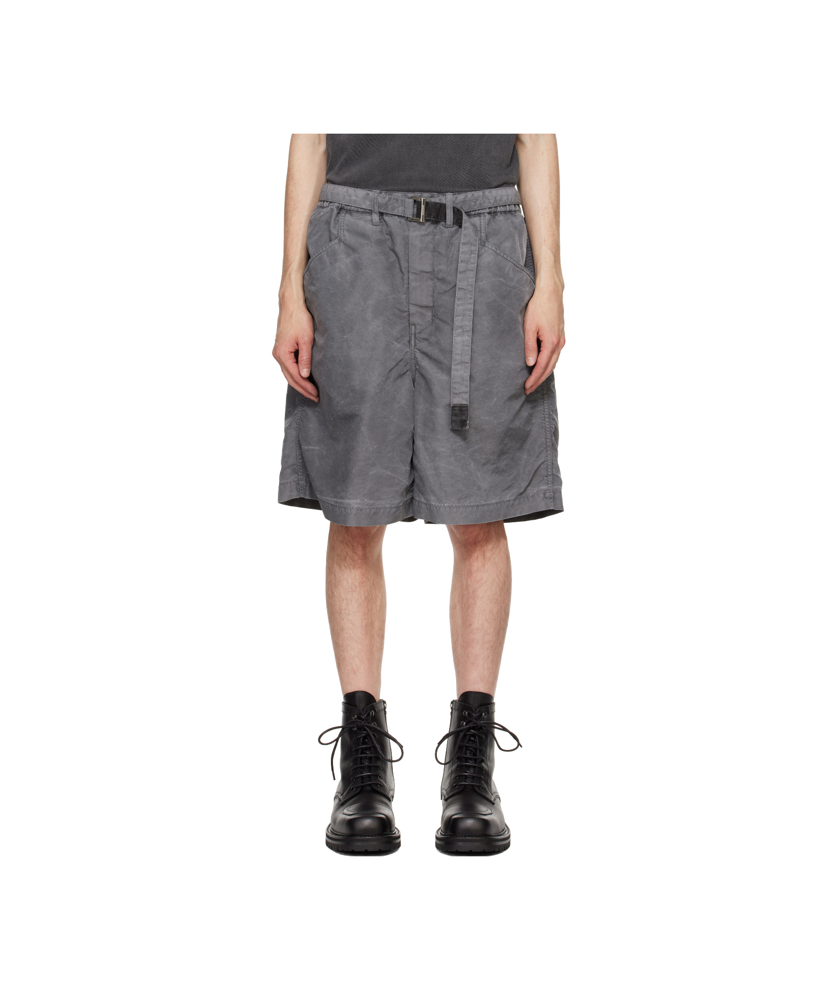 Sacai Belted Twill Short In Gray