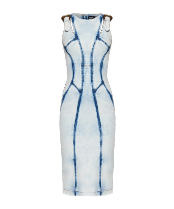 Versace Jeans Round Neck Sleeveless Dress In White