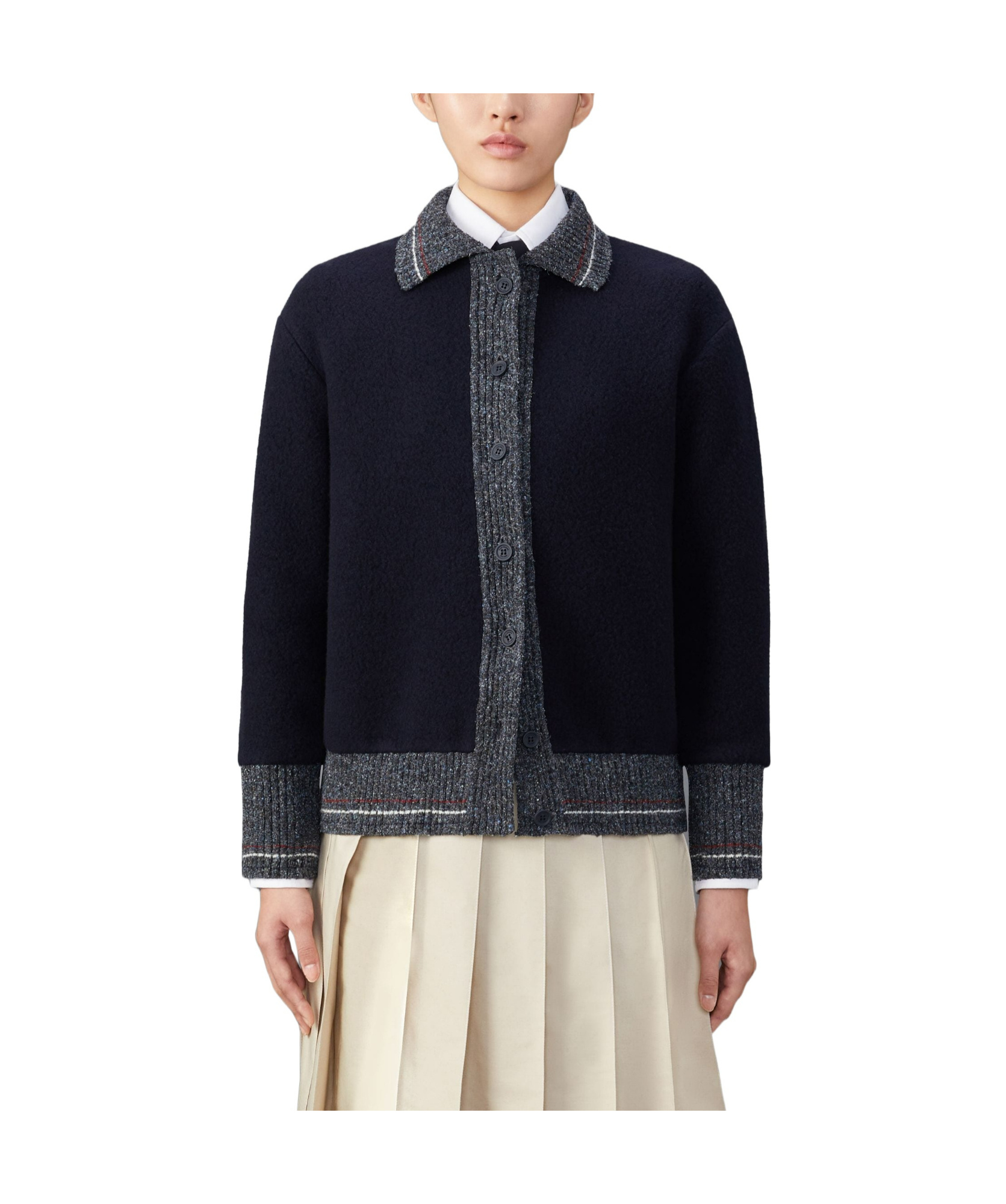 Thom Browne Speckled-trim Wool Cardigan In Black