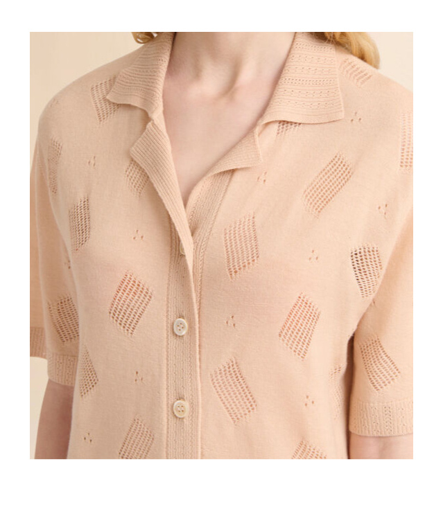 Marni Pale Peach Wool-silk Knit Openwork Shirt In Pinkish