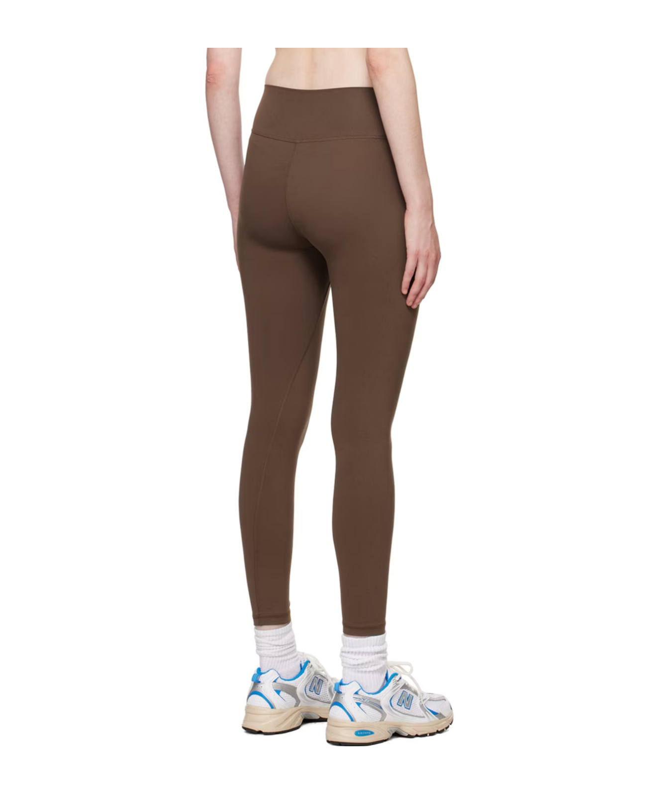 Sporty And Rich Runner Script Logo-print Leggings In Brown