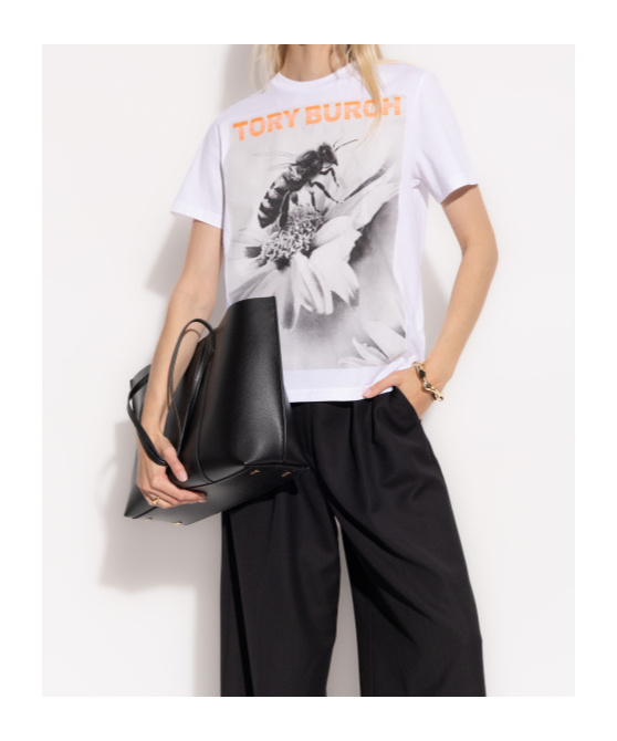 Tory Burch Printed Cotton T-shirt In White