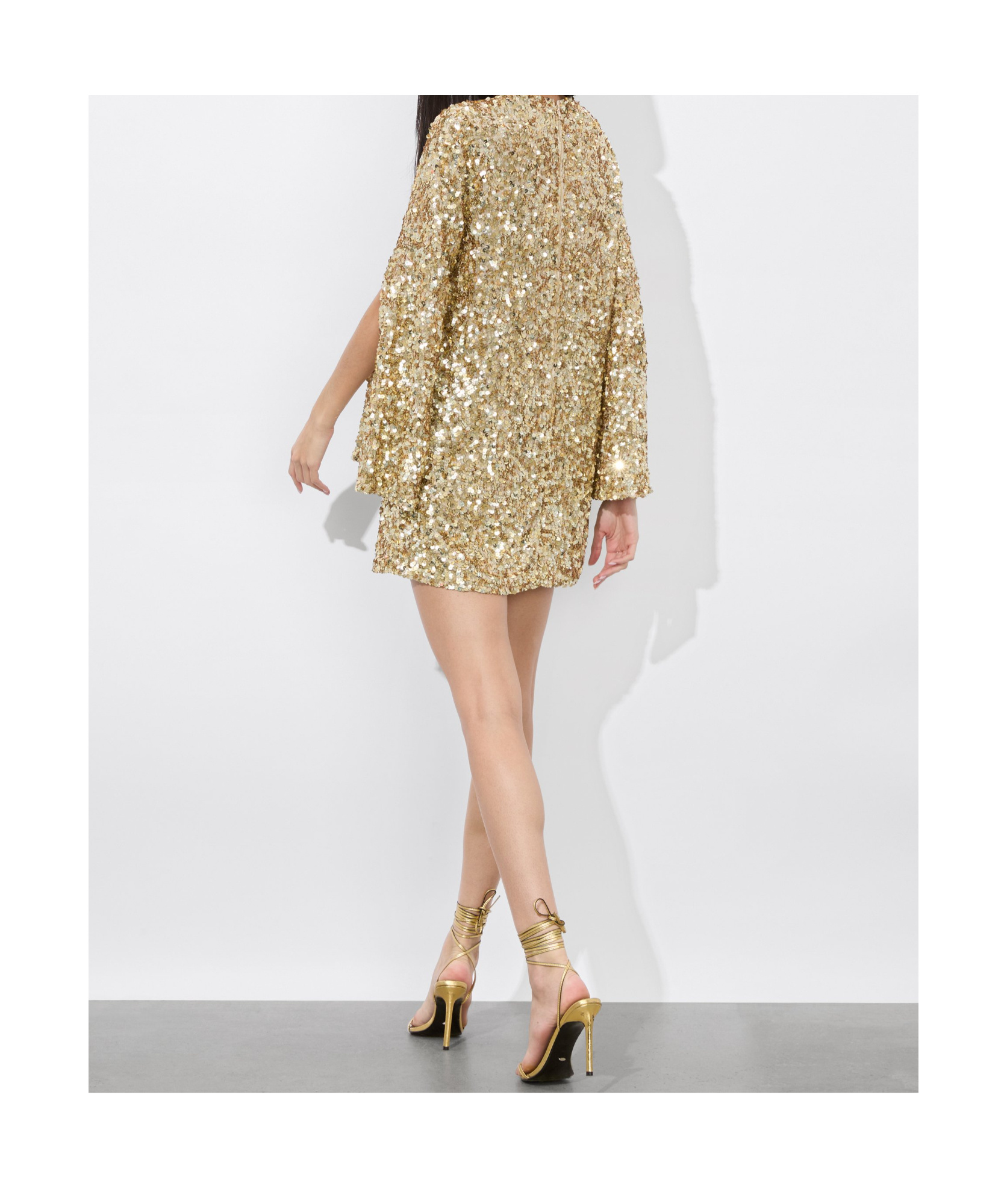 Alice And Olivia Eleonora Embellished Slit Sleeve Mini Dress In Gold