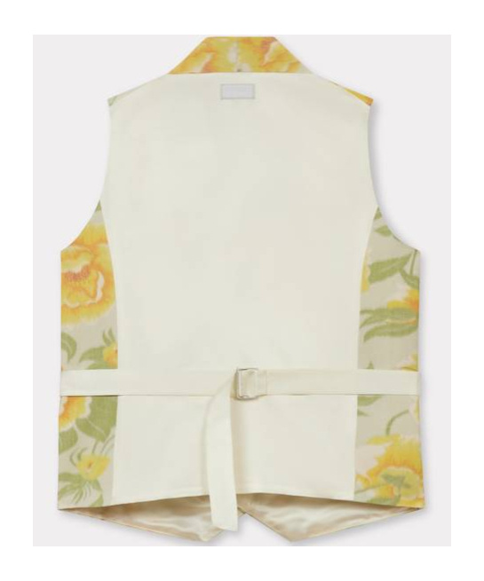 Shop Kenzo ' Peonies' Kimono Waistcoat In Cotton Linen And Satin Solid