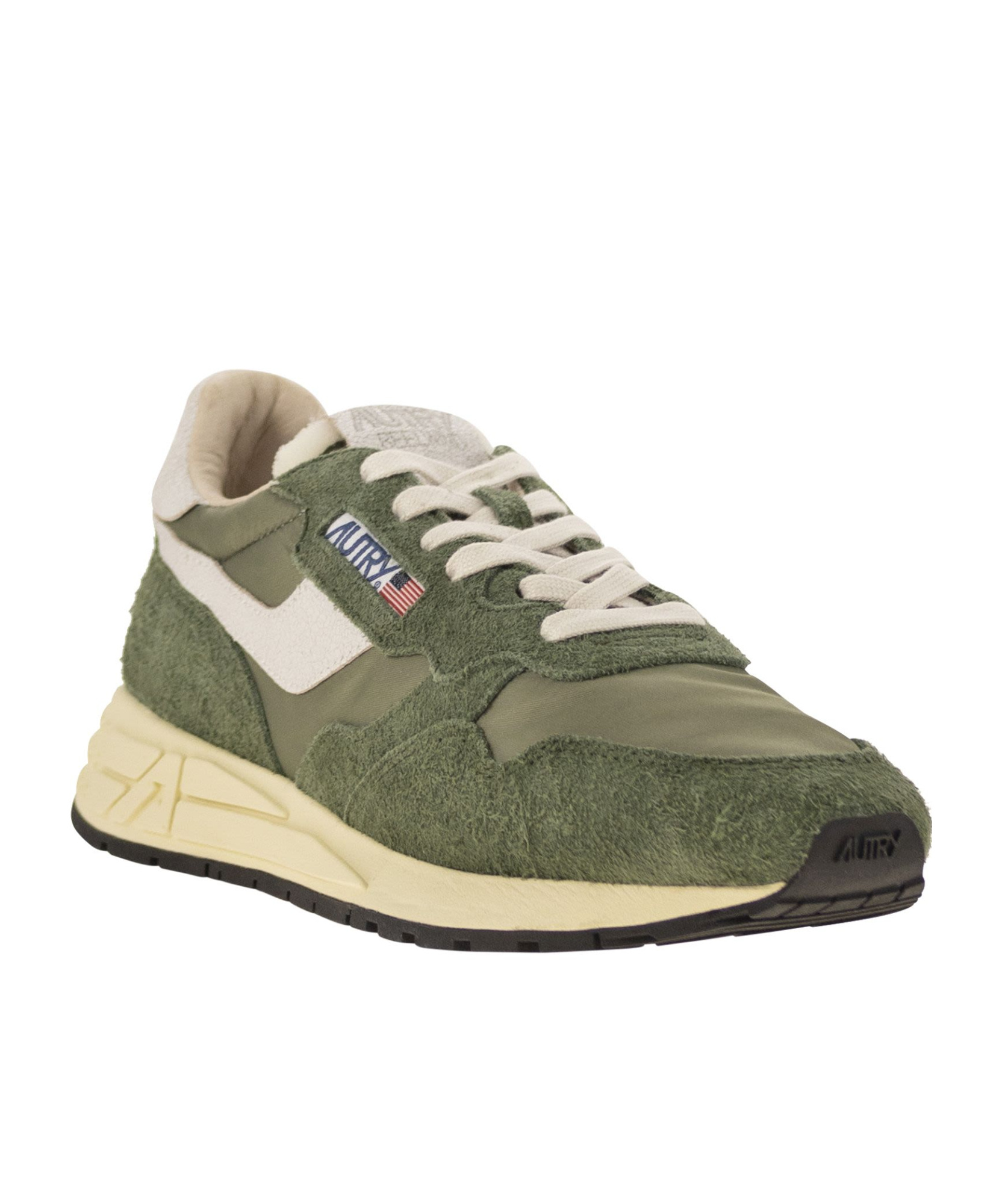 Autry Green And White Suede And Nylon Reelwind Low Sneakers In Green