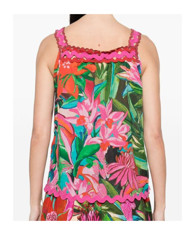 Farm Rio Jardin De Reve Wavy Trim Top In Multicolor