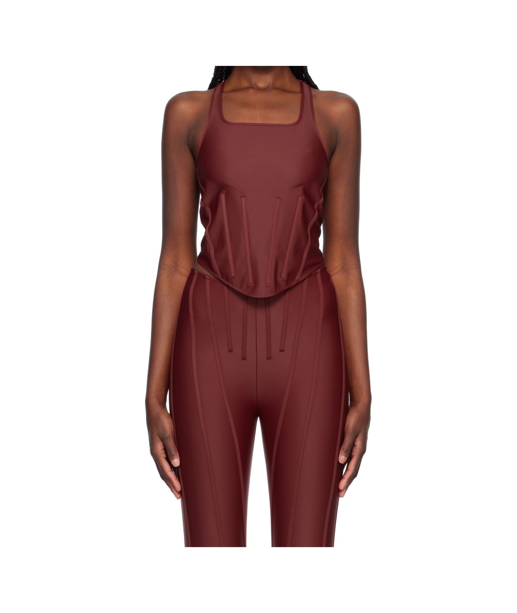 Mugler Red Corseted Tank Top In Brown