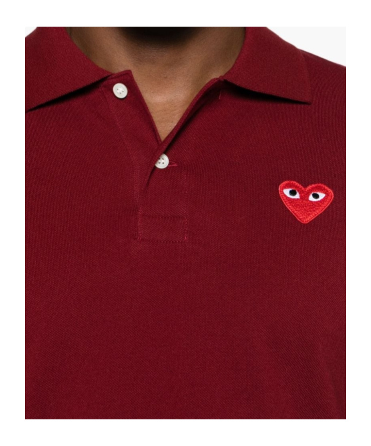 Comme Des Garçons Heart-patch Cotton Polo Shirt In Red