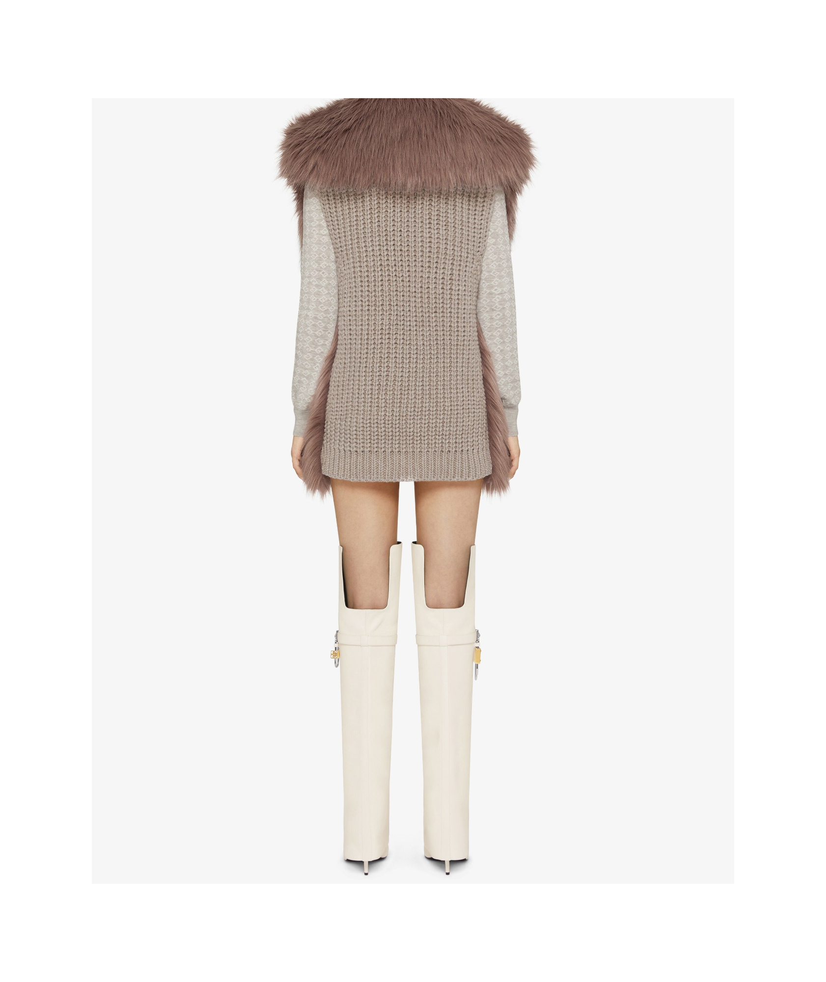 GIVENCHY SLEEVELESS JACKET IN FAUX FUR AND KNIT