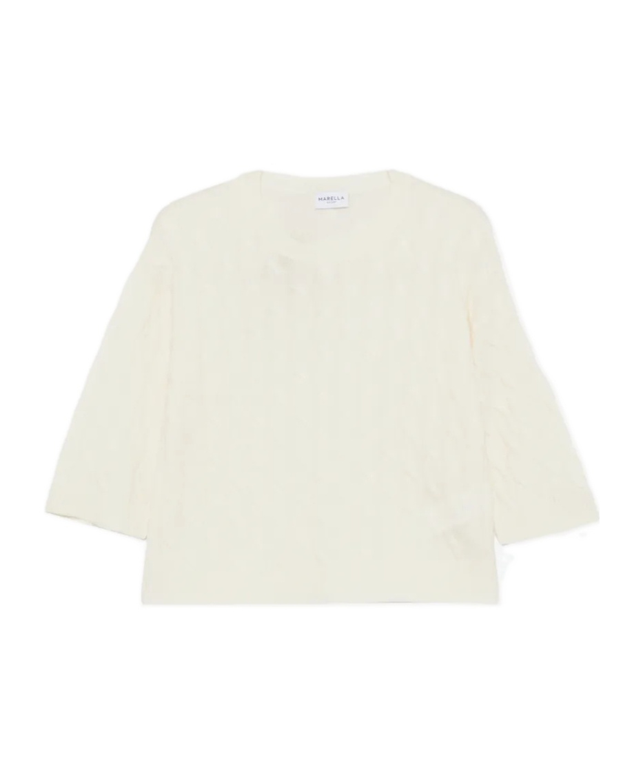 Marella Crew-neck Cable-knit Sweater In White
