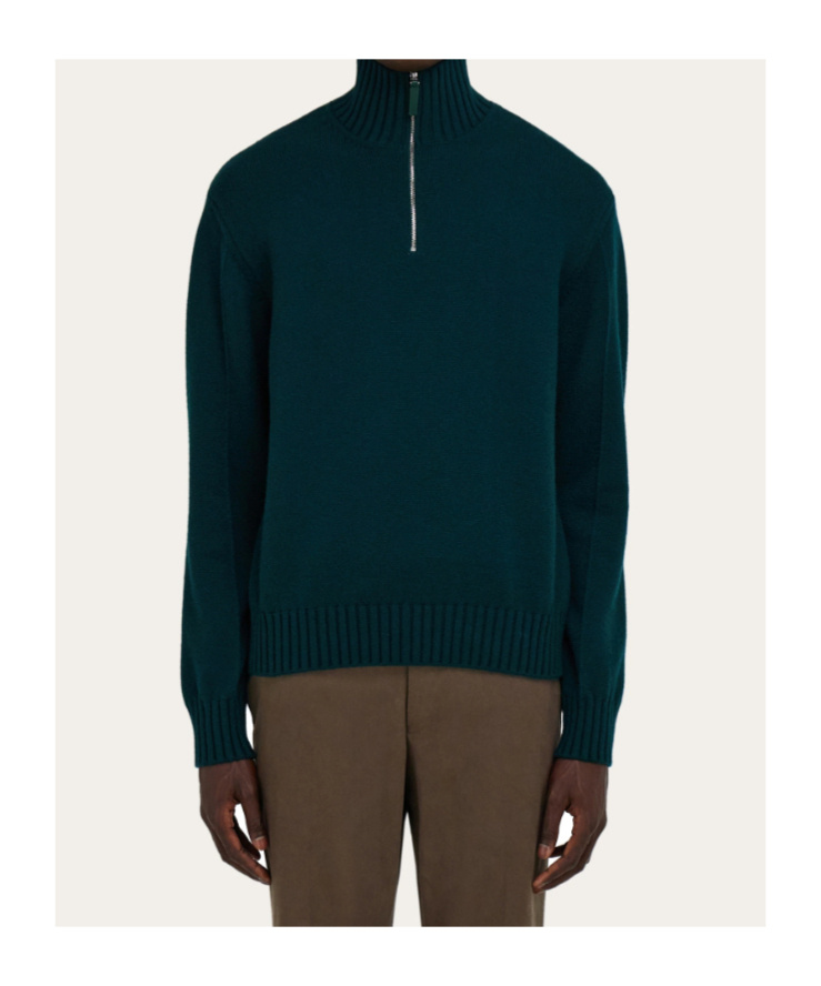 Ferragamo High Neck Cashmere Pullover In Green