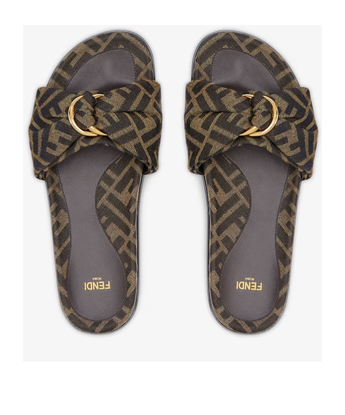 Fendi Brown Ff Jacquard Slides In Black