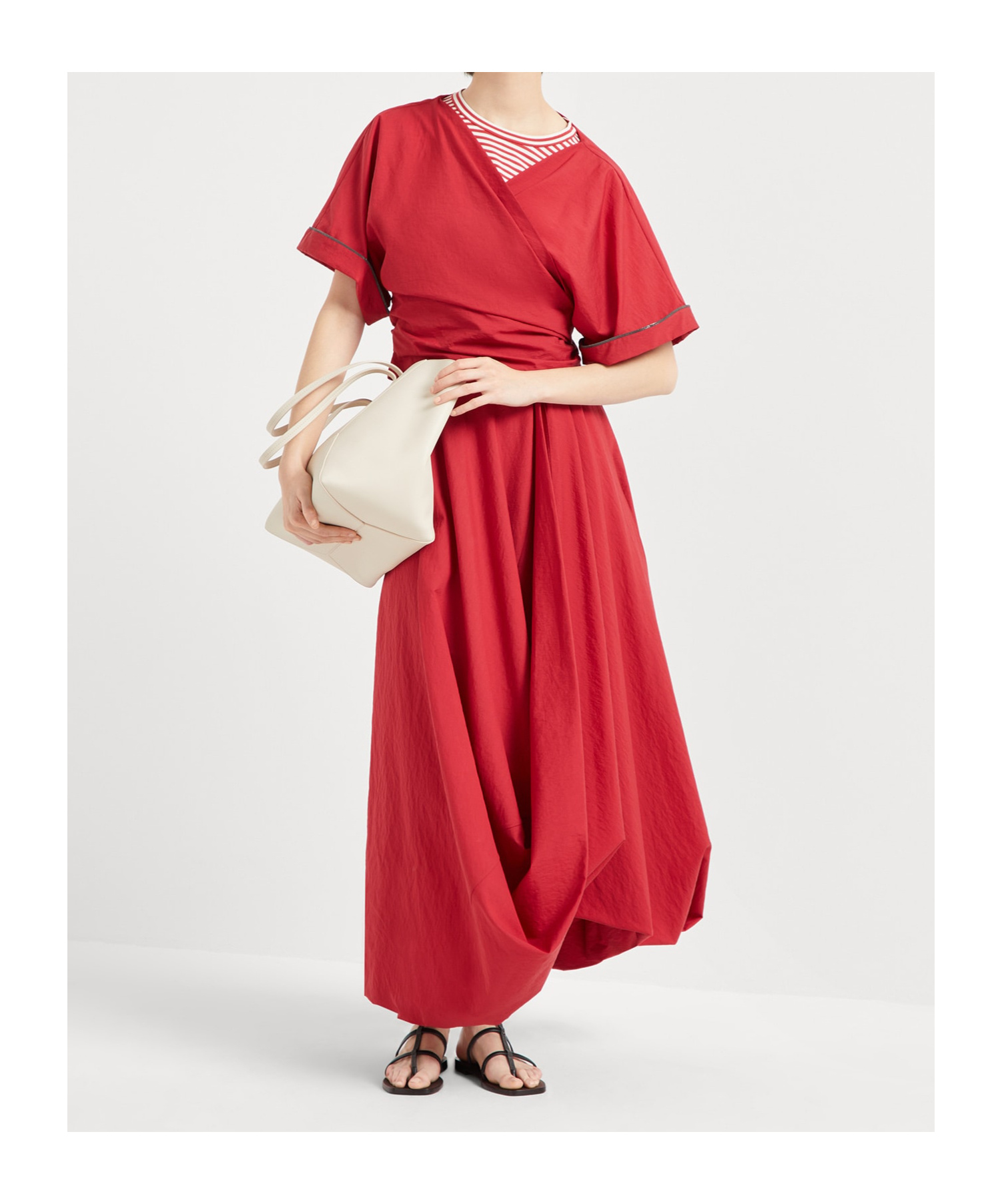 Brunello Cucinelli Cotton Poplin Wrap-over Blouse In Red