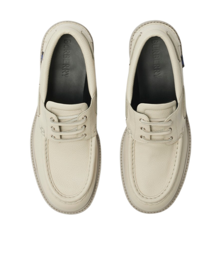 Burberry Leather Raft Boat Shoes In Nude