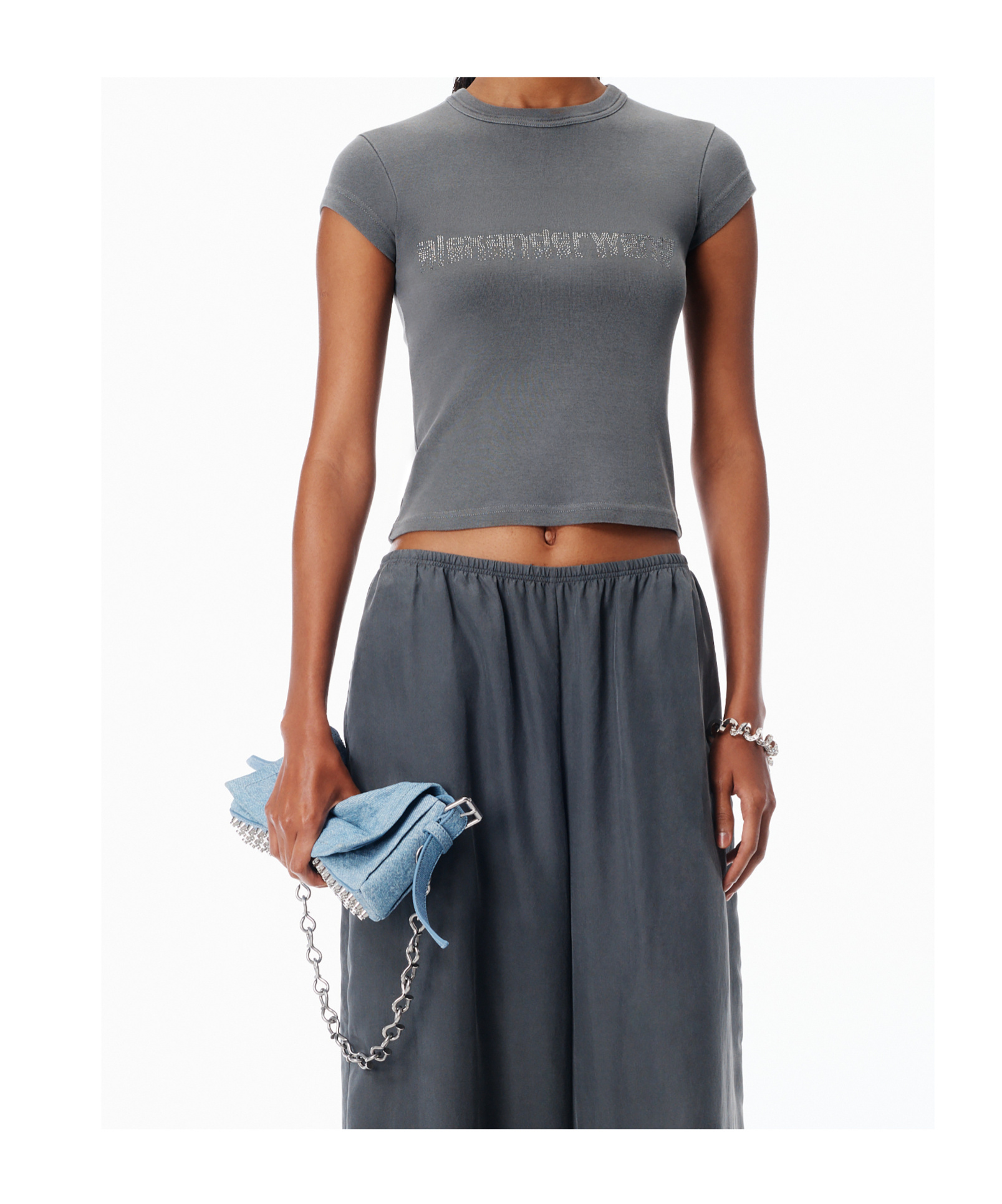 Alexander Wang Crystal Hotfix Logo Cotton Baby T-shirt Clothing In Blue
