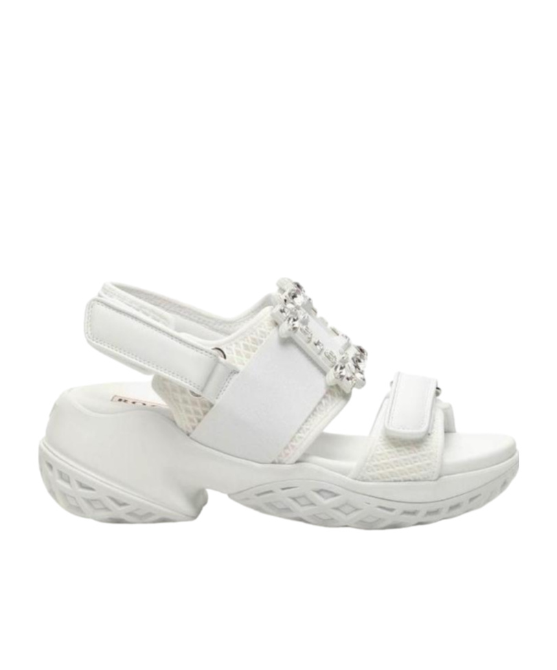 Roger Vivier Viv'run Strass Buckle Sandals In White