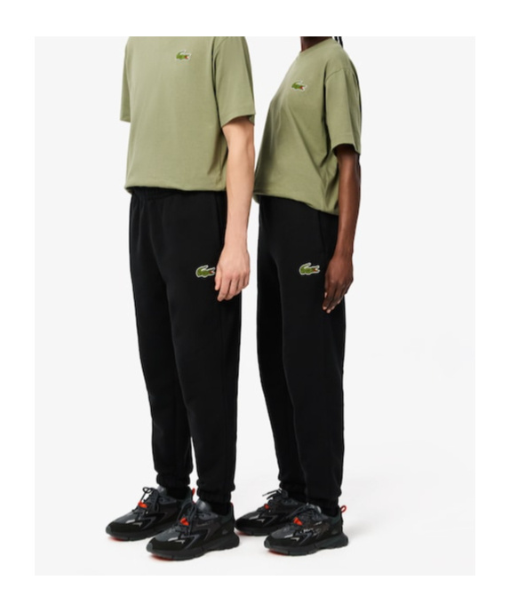 Lacoste Crocodile Badge Drawstring Cotton Sweatpants In Black