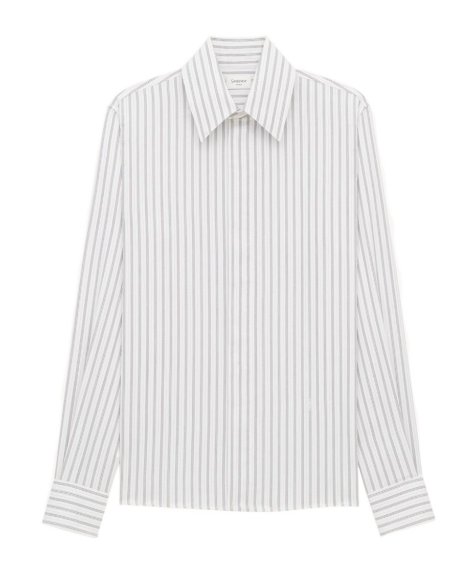 Saint Laurent Cassandre Striped Cotton Shirt Shirts Black In Multi