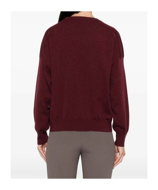 Brunello Cucinelli Crew Neck Cashmere Sweater With Embroidered Detail In Red