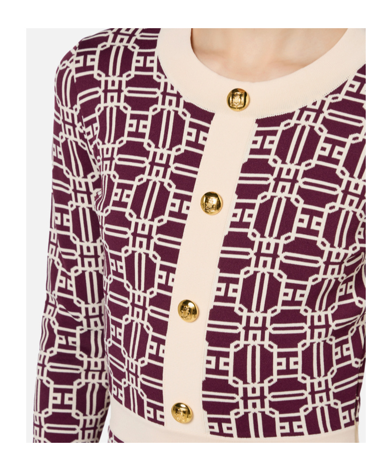 Elisabetta Franchi Logo-jacquard Long-sleeved Mini Dress In Multicolor