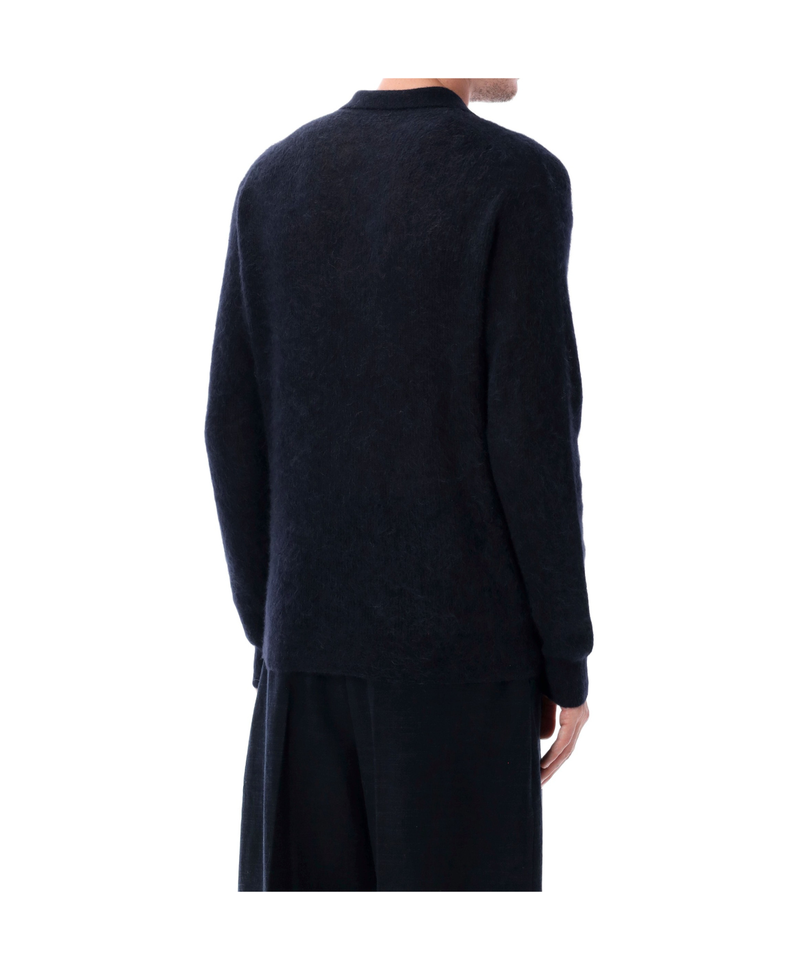 Auralee Sheer Knit Skipper Polo In Blue