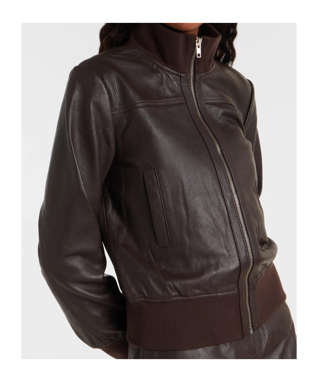 The Frankie Shop Tobias Leather Bomber Jacket In Brown
