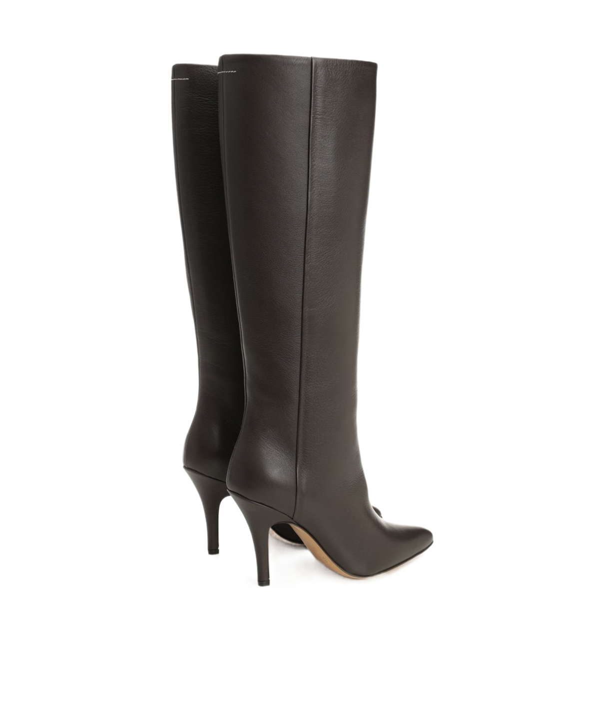 Mm6 Maison Margiela Mm6 By Maison Margiela Pointed Toe Knee-high Boot With White Stitch Detail In Black