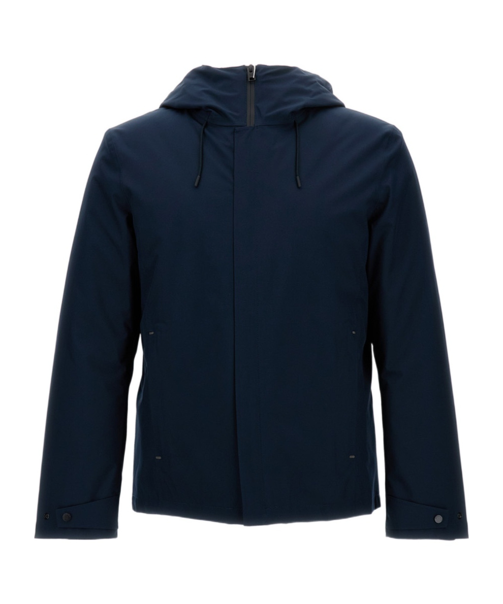 Woolrich Hooded Padded Jacket With Side And Zip Pockets In Blue