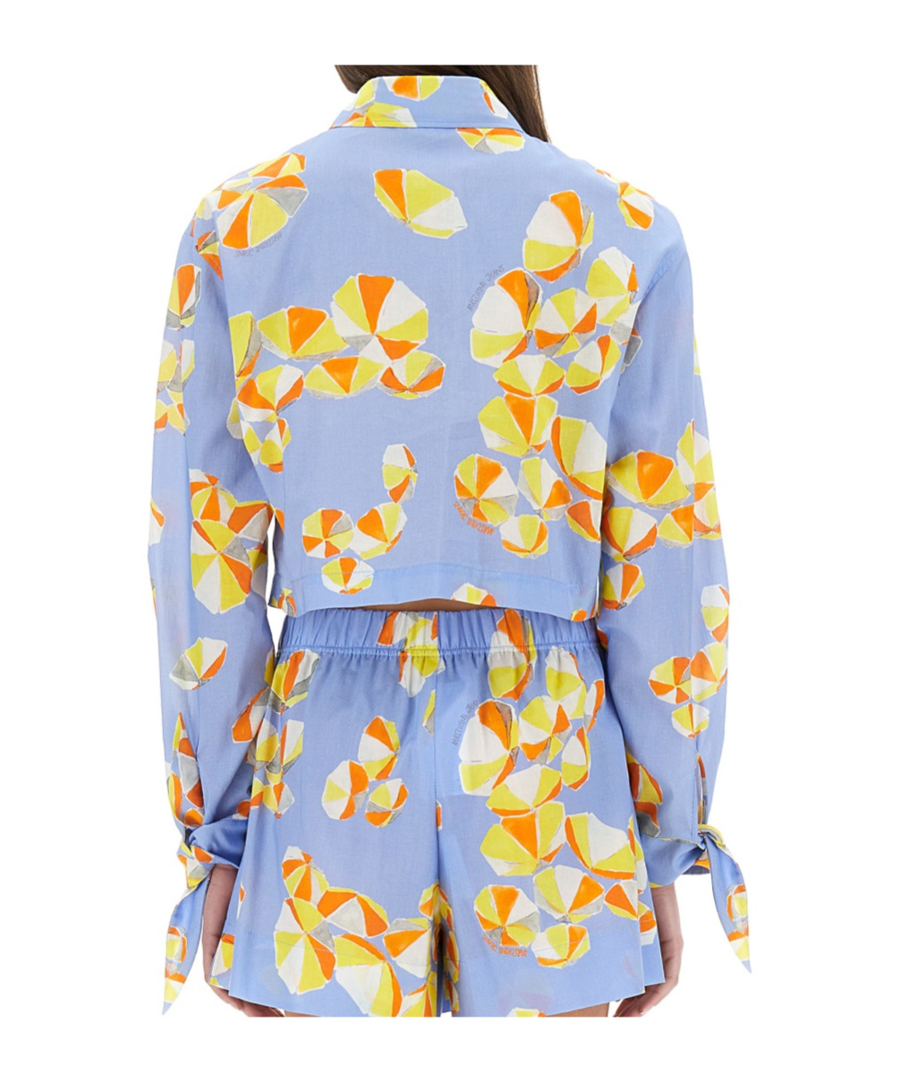 Moschino Cropped Shirt Beach Umbrellas In Baby Blue