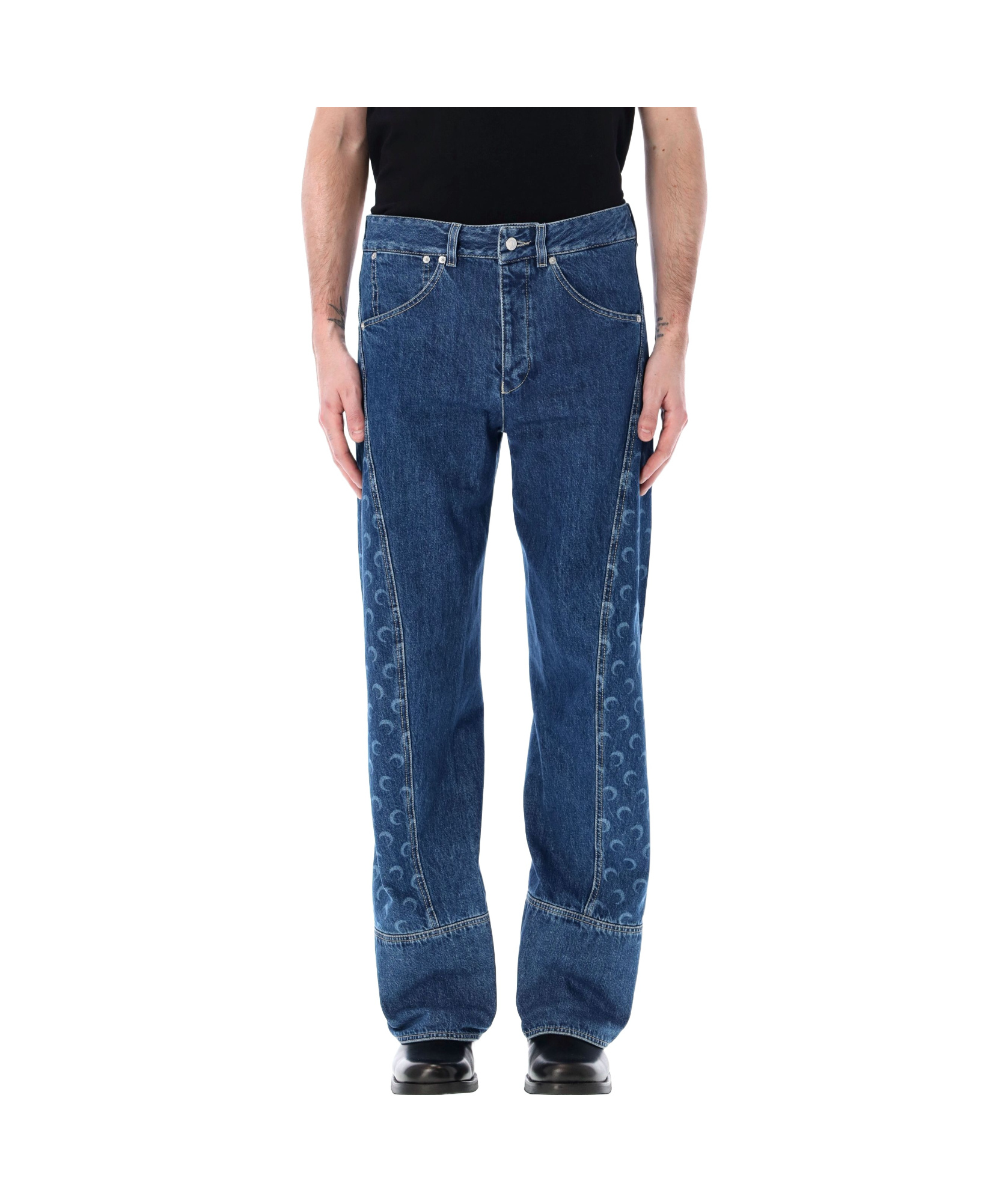 Marine Serre All Over Moon High-rise Straight Jeans In Blue