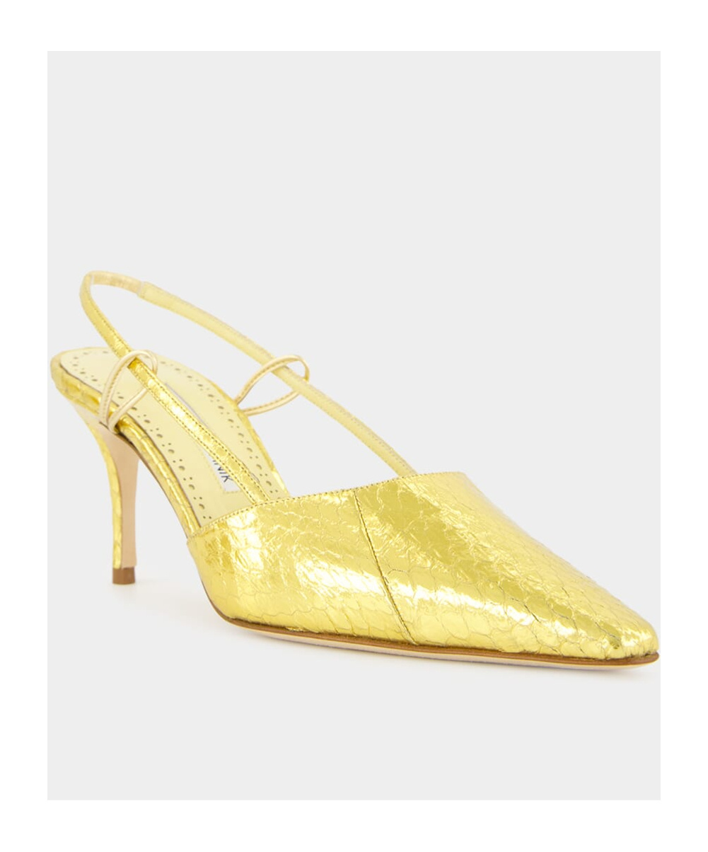 Manolo Blahnik Touki 70 Metallic Elaphe Slingback Pumps In Gold