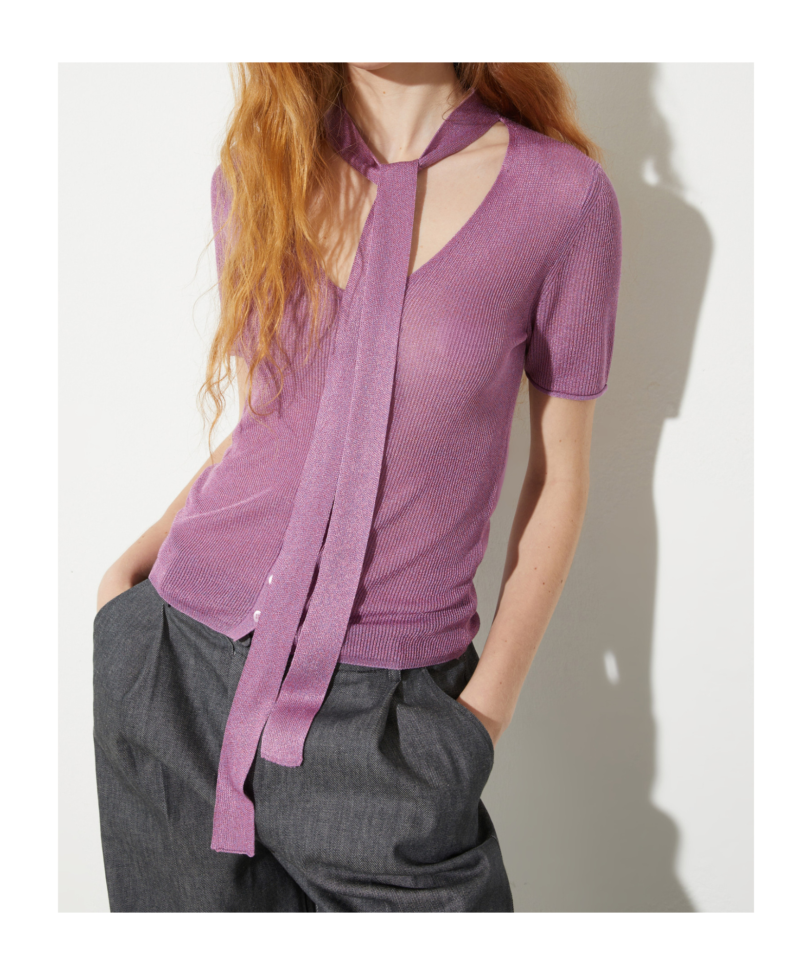 Maxco. Scarf-detail Cardigan In Purple