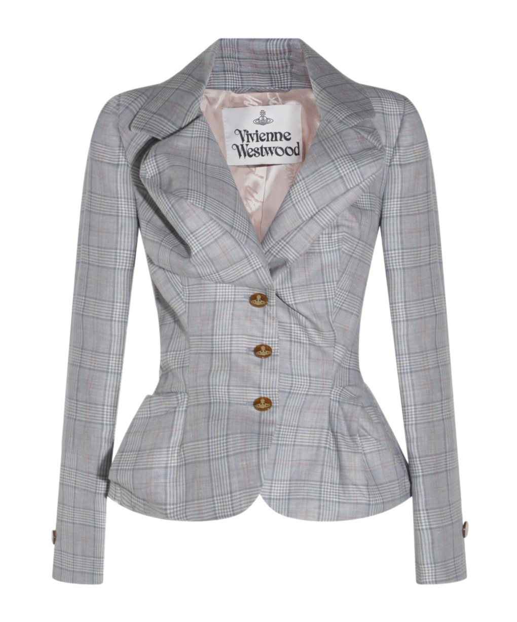 Shop Vivienne Westwood Checked Single-breasted Blazer In Gray