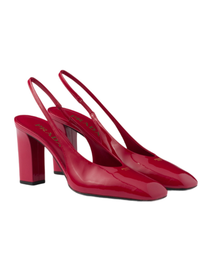 Prada Slingback-pumps Aus Lackleder In Cherry Red