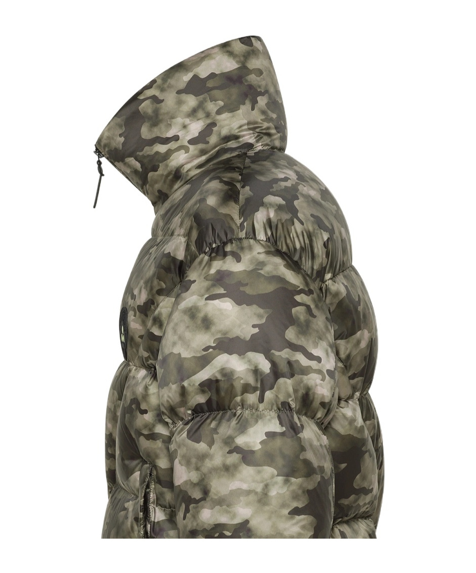 Peuterey Camouflage Puffer Jacket With High Collar In Green