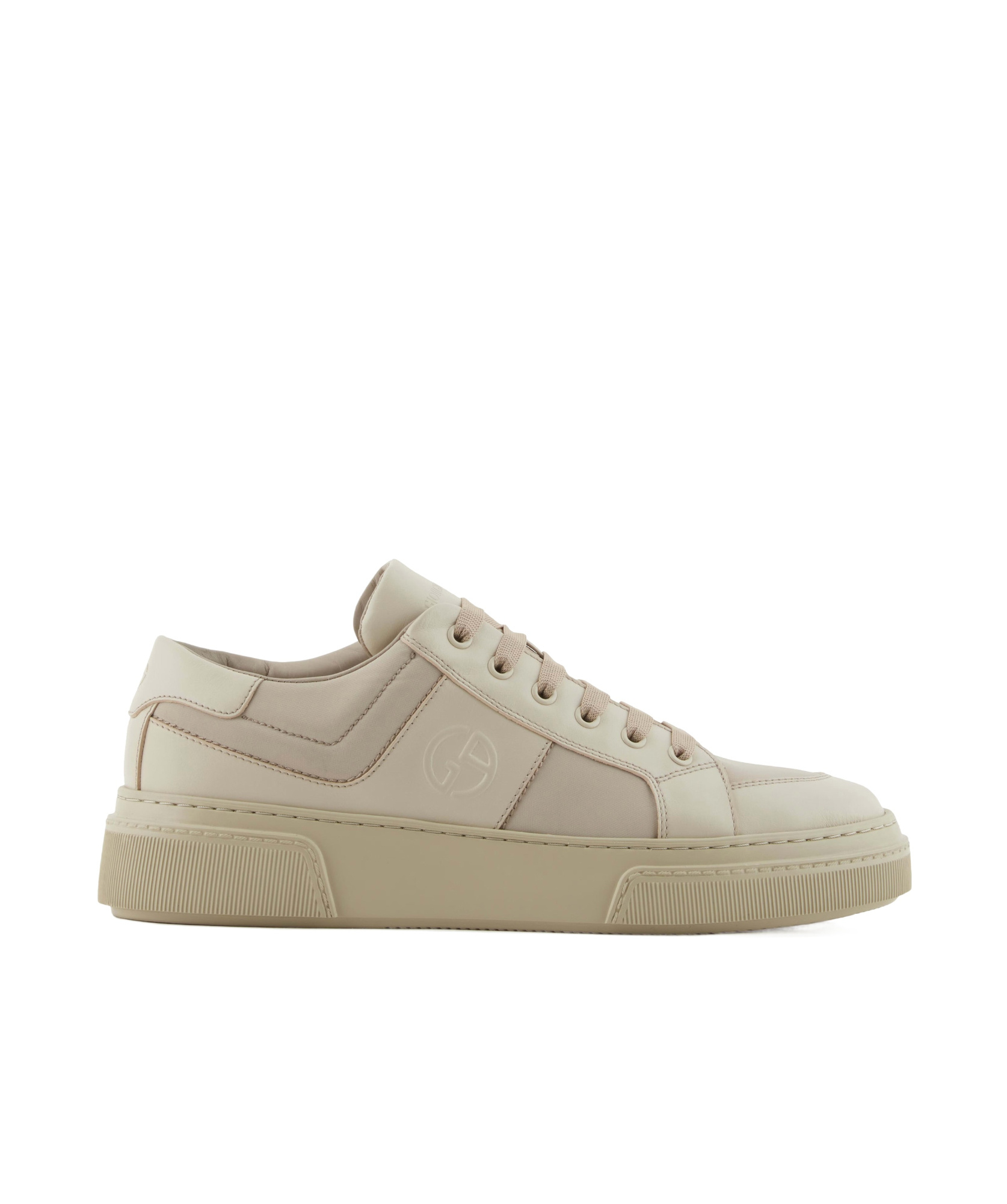 Giorgio Armani Nude Leather And Fabric Sneakers In Neutral